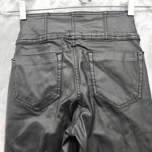 No Boundaries Pant Womens 5 Juniors Black Faux Leather 3-Button High Rise Skinny - Picture 4 of 13